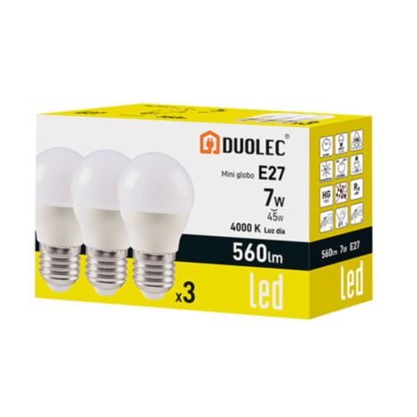 Pack 3 ampoules LED Mini Globe DUOLEC E27 lumière du jour 7W - talla