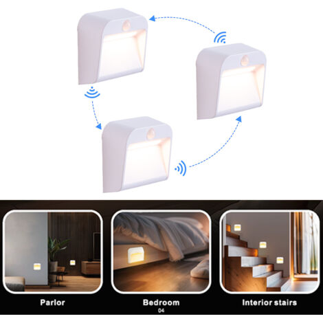 Pack 3 apliques LED sensor movimiento recargables USB