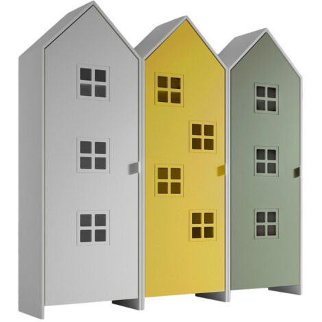 Pack - 3 Armoires Enfant "Casami Bruges" 171cm Blanc, Jaune & Vert
