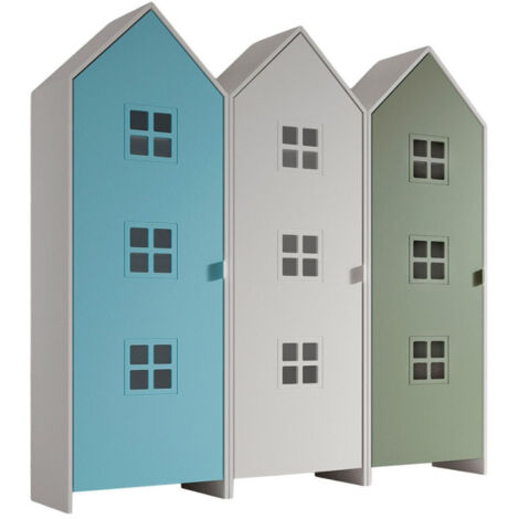 Pack - 3 Armoires Enfant "Casami Bruges" 171cm Bleu, Blanc & Vert