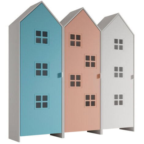 Pack - 3 Armoires Enfant "Casami Bruges" 171cm Bleu, Rose & Blanc