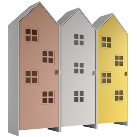 Pack - 3 Armoires Enfant "Casami Bruges" 171cm Rose, Blanc & Jaune