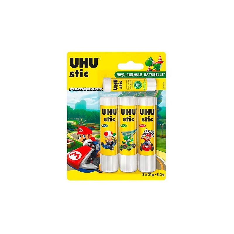 Pack 3 bâtons de colle 21 g + 1 bâton de colle UHU 8 g offert Licence Mario Kart