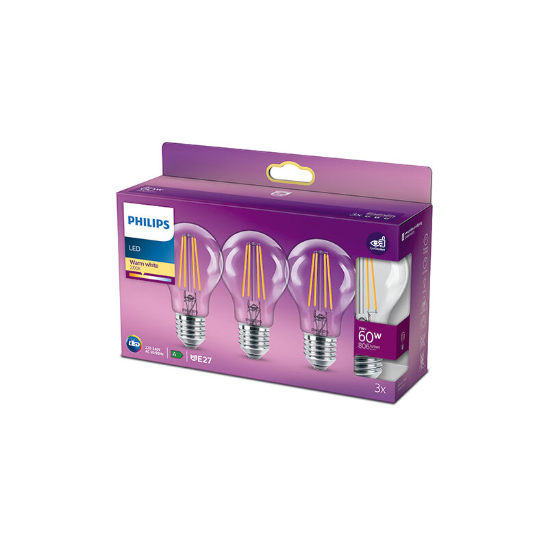 

Pack 3 Bombilla LED Philips E27 A60 7W 806Lm 2700K [PH-929001387359] (PH-929001387359)