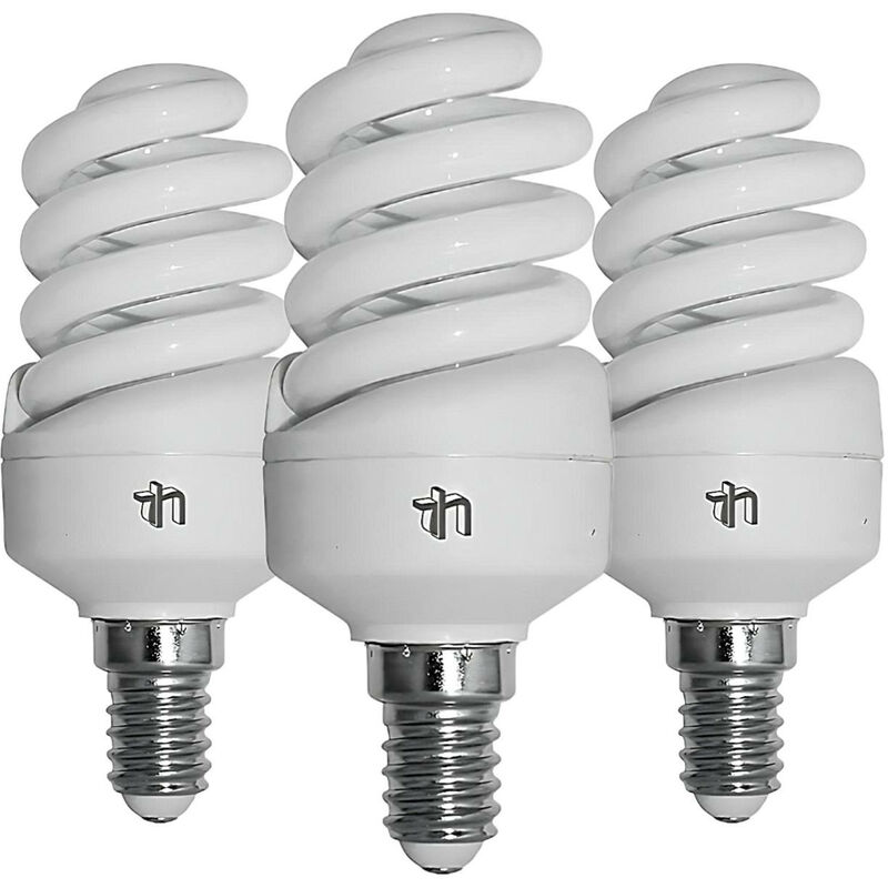 

Pack 3 Bombillas CFL Bajo Consumo Mini Espiral E14 15W 900lm 2700K Merylux