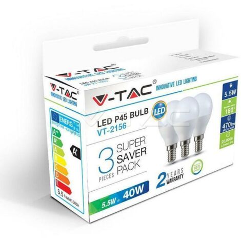 Pack 3 Bombillas LED 5.5W P45 E14 2700K