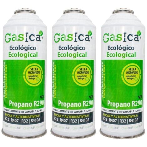 Pack 3 Botellas Gas refrigerante orgánico Gasica V2 Sustituto R22, R407, R32, R410A y R290