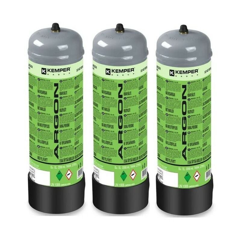 Kemper - Pack 3 Bouteilles de gaz argon pur 110 Bar 2.2 Litres Soudage semi-automatique MIG-Bonbonne gaz Grande contenance Jetable