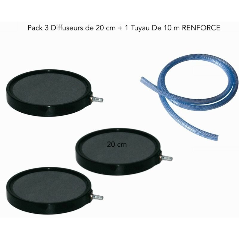 Pack 3 Diffuseurs D'Air Disques 20 cm + 1 Tuyau renforce 10 m, Bassins