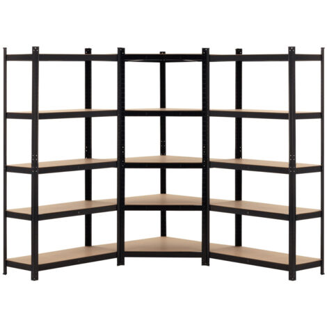 Pack 3 Estanterías Modulares Metálicas con 5 Baldas 2625kg Negro 136x40x180cm 7house