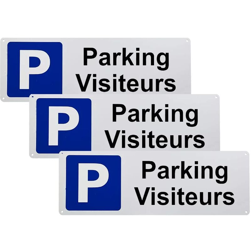 Pack 3 larges panneaux extérieurs 'Parking Visiteurs' - PVC résistant (42 x 14 cm)