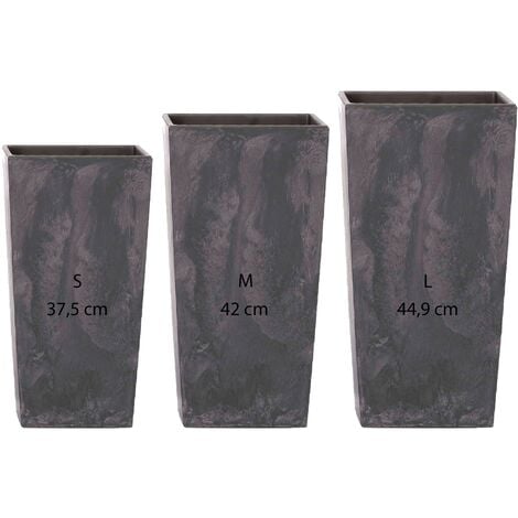 Pack 3 macetas altas Prosperplast (11,4/19/35 litros) Urbi Square Effect de plastico en color antracita con deposito.