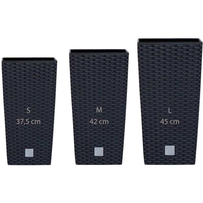 

Wellhome - Pack 3 macetas altas Prosperplast (11,4/16,3/19 litros) Rato Square de plastico en color antracita con deposito.