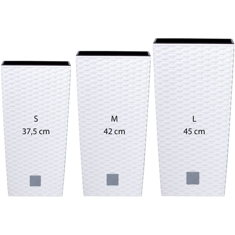 

Wellhome - Pack 3 macetas altas Prosperplast (11,4/16,3/19 litros) Rato Square de plastico en color blanco con deposito.