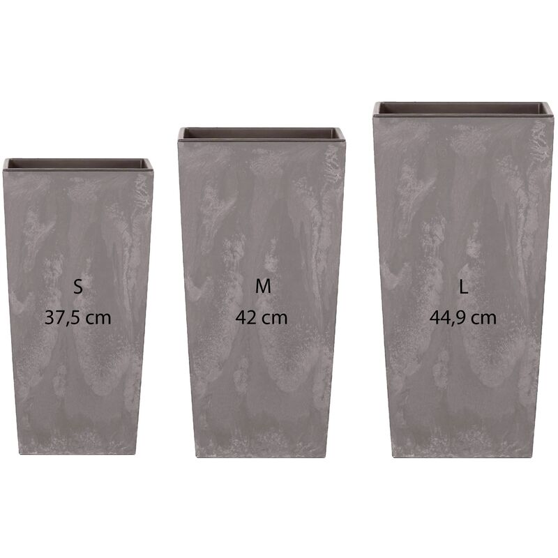 

Wellhome - Pack 3 macetas altas Prosperplast (11,4/16,3/19 litros) Urbi Square Effect de plastico en color gris claro con deposito.