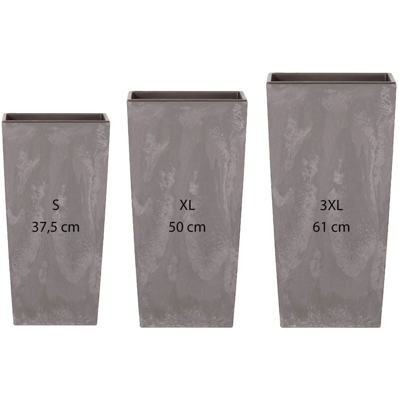 

Wellhome - Pack 3 macetas altas Prosperplast (11,4/26,6/49 litros) Urbi Square Effect de plastico en color gris claro con deposito.