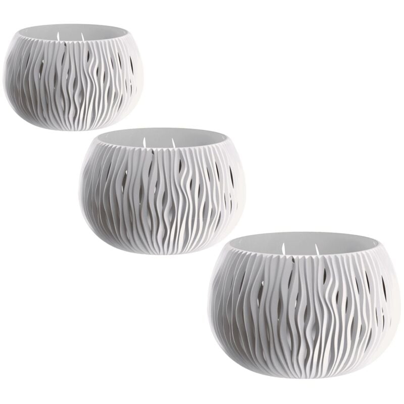 

Wellhome - Pack 3 macetas Prosperplast BOWL SANDY de plástico CON depósito en color Blanco, tamaño Set M M
