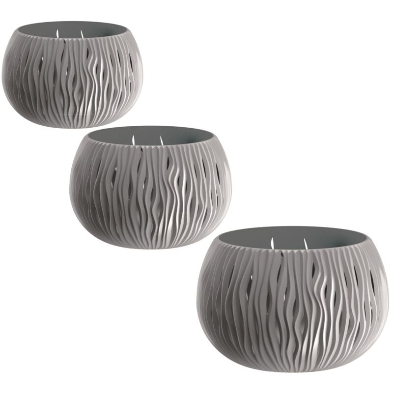 

Wellhome - Pack 3 macetas Prosperplast BOWL SANDY de plástico CON depósito en color Gris piedra, tamaño Set L L