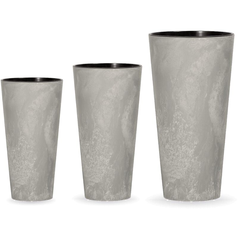 

Wellhome - Pack 3 macetas Prosperplast Tubus Slim Effect de plástico CON depósito en color Cemento, tamaño Set L L