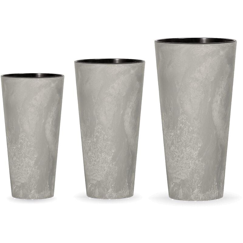 

Wellhome - Pack 3 macetas Prosperplast Tubus Slim Effect de plástico CON depósito en color Cemento, tamaño Set S S
