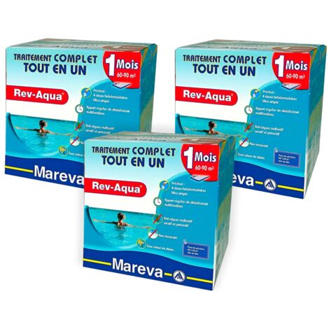Pack 3 mois traitement Mareva REV-AQUA 4 en 1 piscine 60 à 90m³