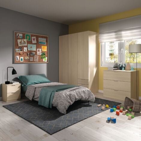 Pack 3 muebles auxiliares para dormitorio juvenil en color roble