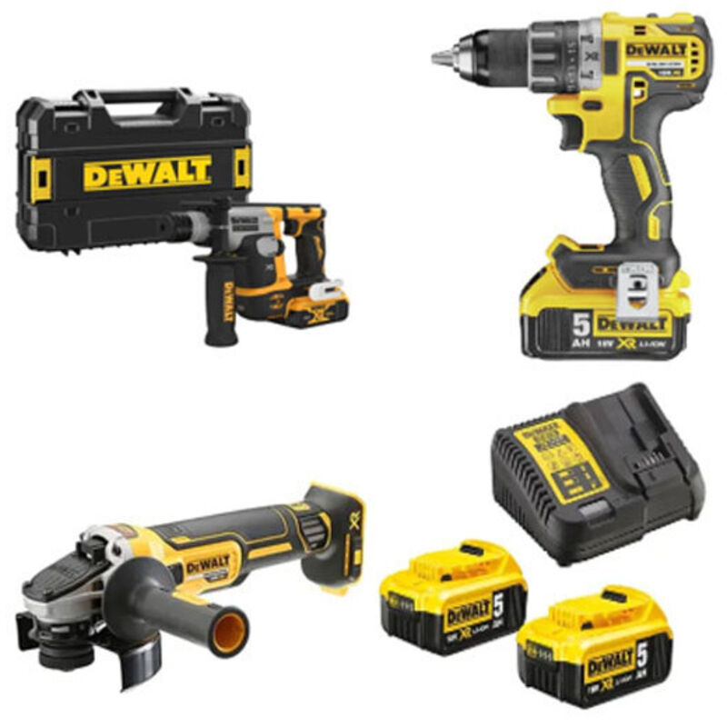 Pack 3 outils 18V xr (DCD791/DCG405/DCH172) + 2 batteries 5Ah + chargeur + coffret t-stak Dewalt DCK2020P2T/DCH172NT