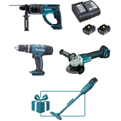 Pack 3 outils 18V + 2 batteries 3Ah + chargeur + aspirateur sans fil DCL180ZB OFFERT - Makita