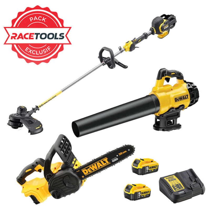 Pack 3 outils Dewalt Débrousailleuse + Tronçonneuse + Souffleur + 2 batteries + chargeur