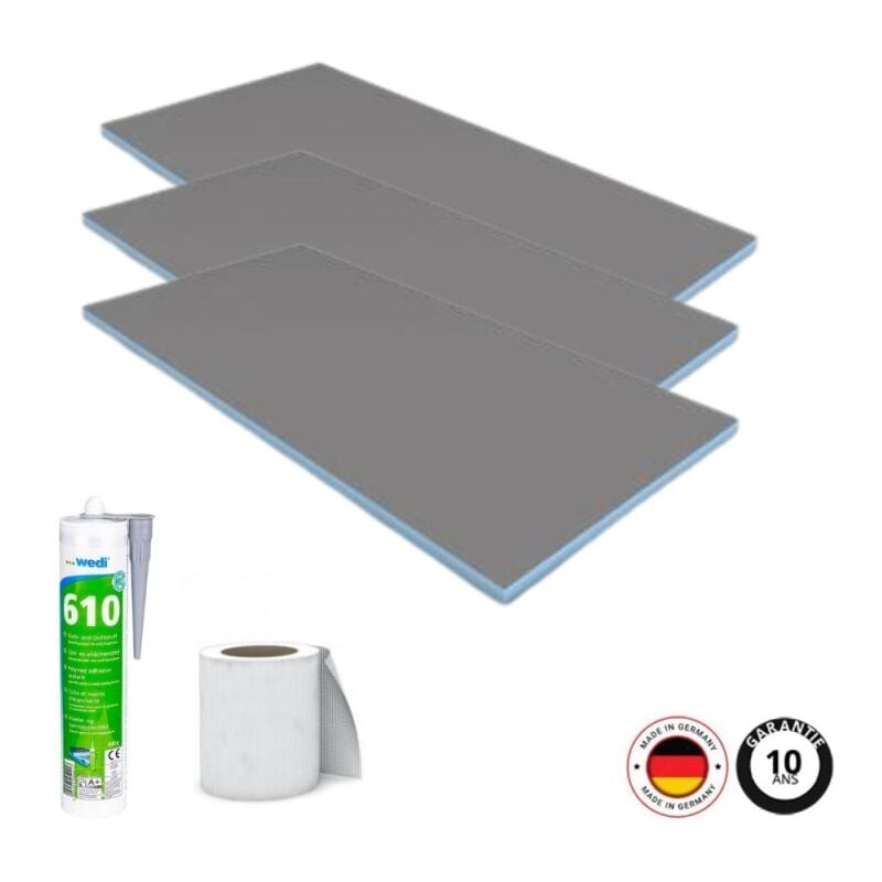 Pack 3 panneaux de construction Wedi 125 x 60 x 0,4 cm + colle polymere étanchéité 610 + bande d'armature collante