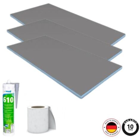 Pack 3 panneaux de construction WEDI 125 x 60 x 1 cm + colle polymere étanchéité 610 + bande d'armature collante
