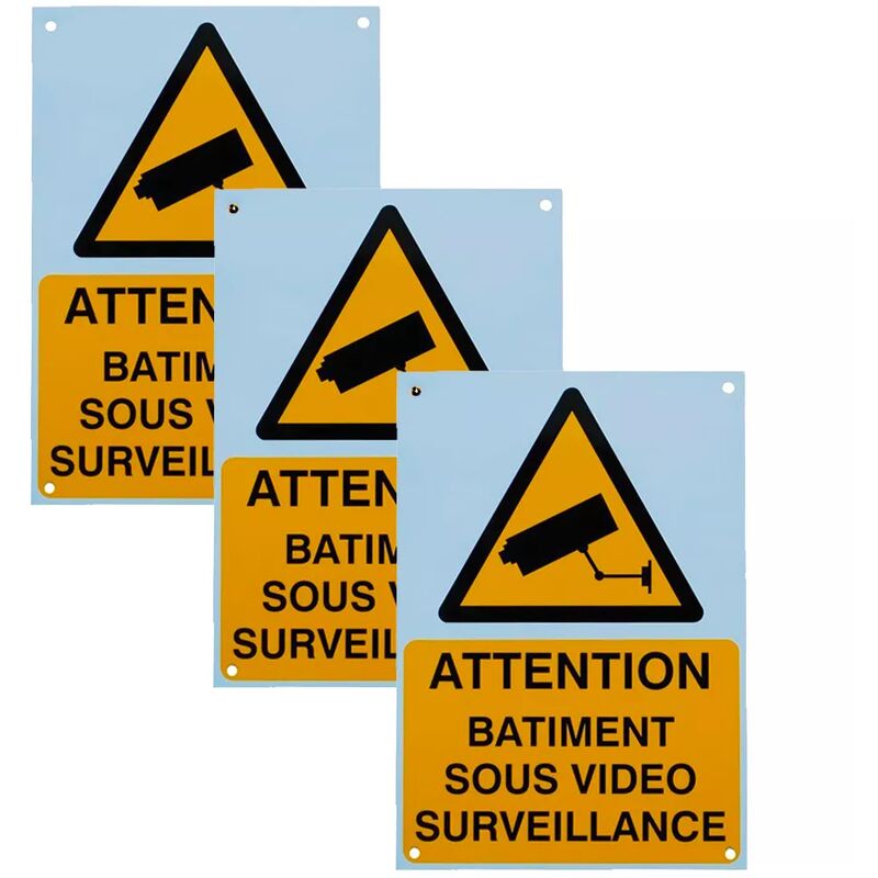Ultra Secure - Pack 3 panneaux extérieurs 'attention bâtiment sous vidéosurveillance' - plastique rigide (format A5)