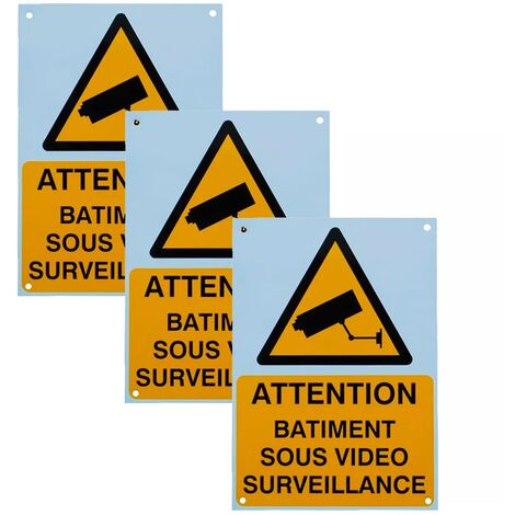 Pack 3 panneaux extérieurs 'ATTENTION BÂTIMENT SOUS VIDÉOSURVEILLANCE' - plastique rigide (format A5)