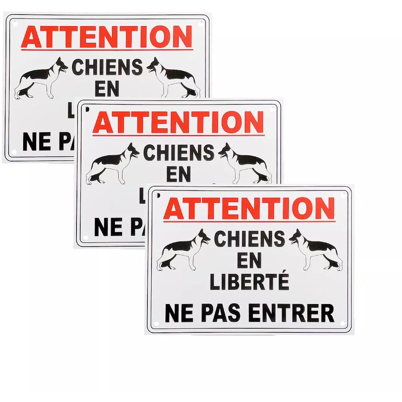 Ultra Secure - Pack 3 panneaux extérieurs 'attention chiens en liberté ne pas entrer' - pvc résistant (format A5)