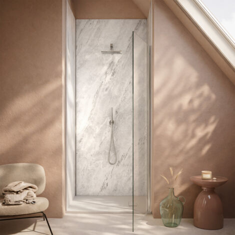 pack 3 panneaux muraux pierre artic storm 90x250 cm + profilés chrome - stone'it