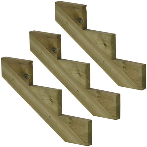 Pack 3 pièces - Limon bois autoclave - 3 marches - H 51cm
