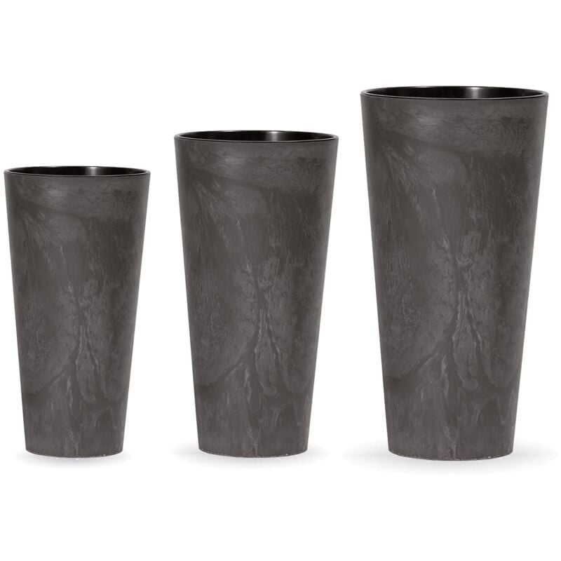 Pack 3 pots prosperplast tubus slim effet Plastique avec dépôt de couleur anthracite, ensemble de taille m