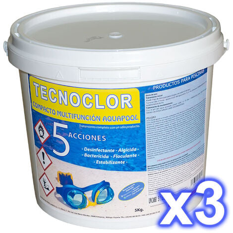 Pack 3 seaux chlore galets 5 fonctions Tecnoclor 5 kgs.