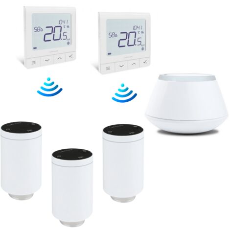 Pack 3 têtes connectées + centrale + 2 thermostats sans fils - Salus
