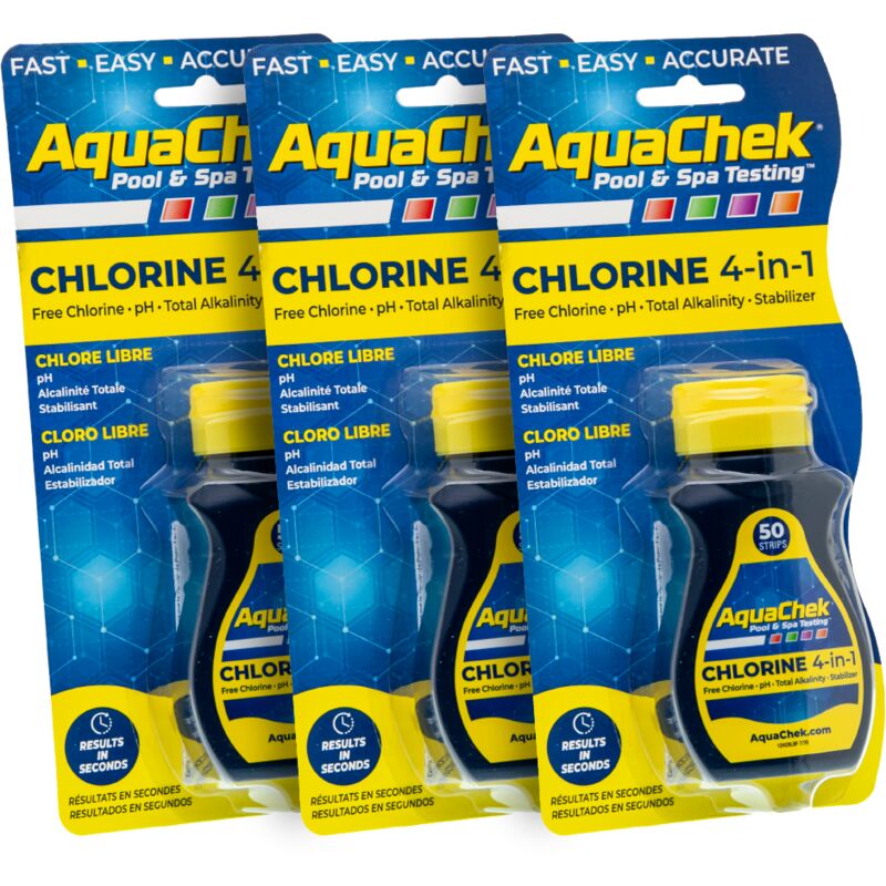 Aquachek - Pack 3 Tiras Analíticas Amarillo Para Cloro, Ph, Alcalinidad Y Ácido Cianúrico.