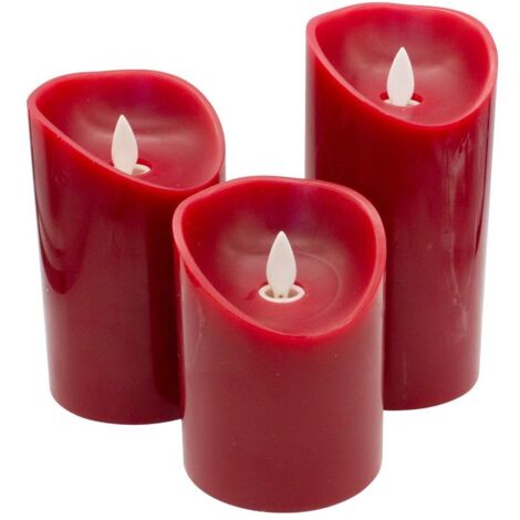 Pack 3 velas decorativas LED de cera 100 - 120 - 150mm Rojo