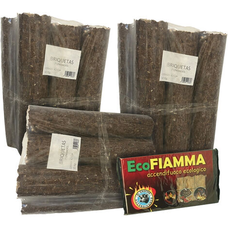 Pack 30 kg de Briquettes et Pack 24 Granulés à Allumage Écologique Kekai Cheminées, Poêles et Cuisinières à Bois Sans Additifs
