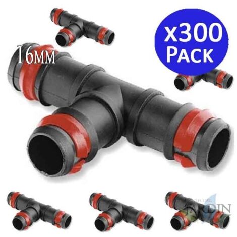 Pack 300 Te Riego por Goteo 16mm Anilla de Seguridad Te conector tuberia 16 mm Te Goteo para Manguera de Riego 16 mm