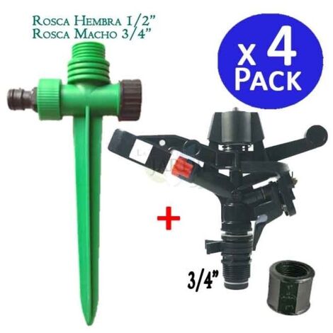 Pack 4 Aspersor de riego Agricola 3/4''  Aspersores de riego cesped 13 a 18 m con Soporte  Aspersor jardin Ajustable 0 a 360º