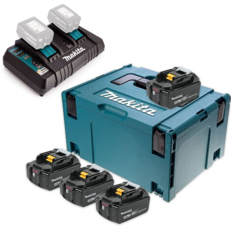 Pack 4 batteries LXT 18v 4.0Ah - MAKITA - chargeur double - MakPac -197503-4