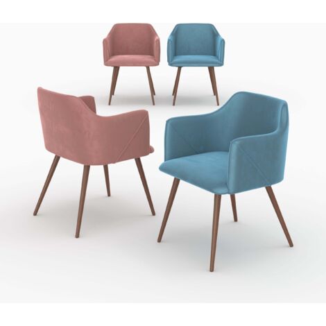 Pack 4 chaises en velours bleu et rose - DAISY