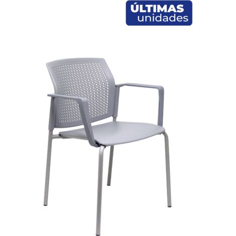 Pack 4 Chaises Sege en PVC gris, cadre gris avec accoudoirs