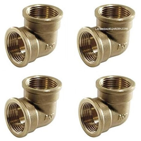 Pack 4 Codo latón Hembra 1 1/2''  Accesorio laton Aenor  Codo rosca hembra 1 1/2''  Unión Tubos Riego  Conector Latón Tubos