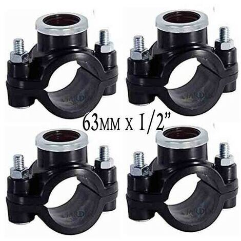 Pack 4 Collarin de Riego 63mm x 1/2''. Fitting para Instalación de Elementos de Riego como Aspersores, Difusores o Goteo