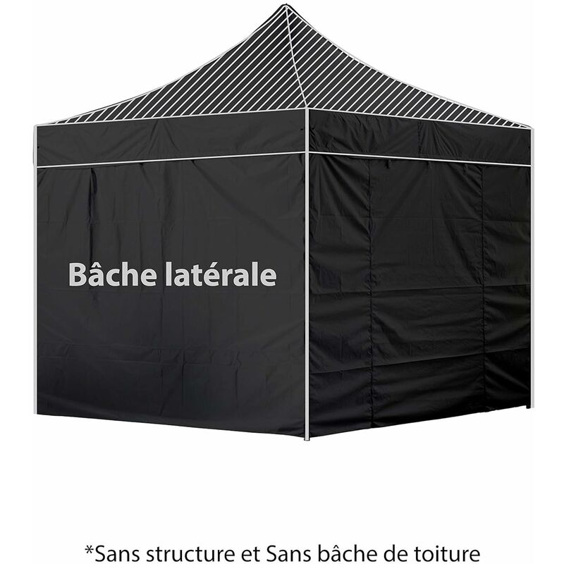 Pack 4 CÔTÉS ( SANS STRUCTURE ) - NOIR - 3 MURS PLEINS AVEC UNE PORTE 420D POLYESTER ENDUCTION PVC 3X3M GAMME 40MM - Greaden